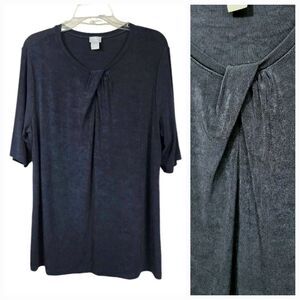 Chico's Travelers Classic Twist-Neck Top Navy Blue Office Blouse Career Summer